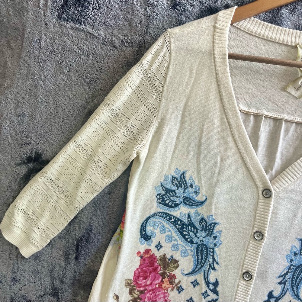 Aratta Silent Journey Button Up Cardigan Sweater W Floral Size Medium - Picture 2 of 10